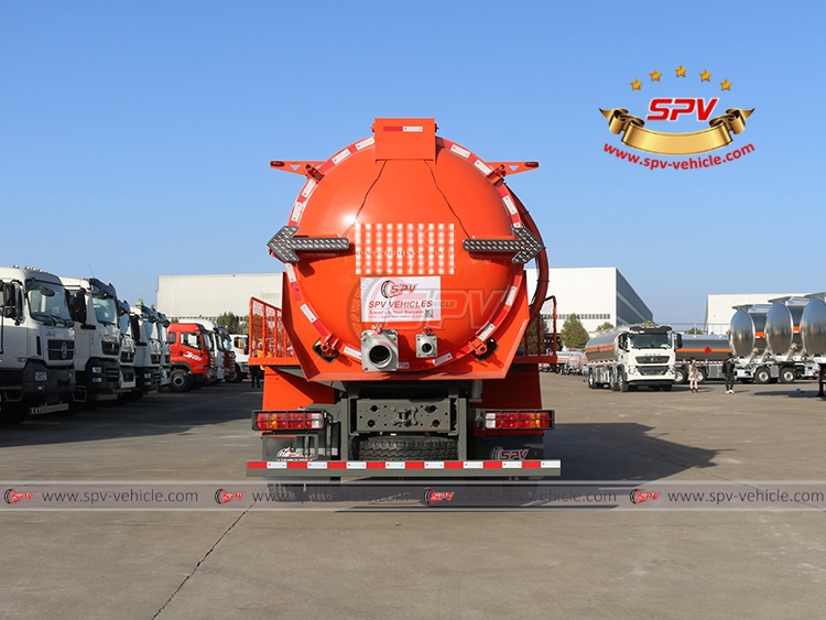 SPV-Vehicle - 12,000 Litres Sewage Vacuum Truck SINOTRUK HOWO- Rear Side View